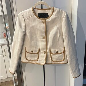NWOT Coach Restored canvas Jacket Women's Cream Blazer with Tan Trim sz M